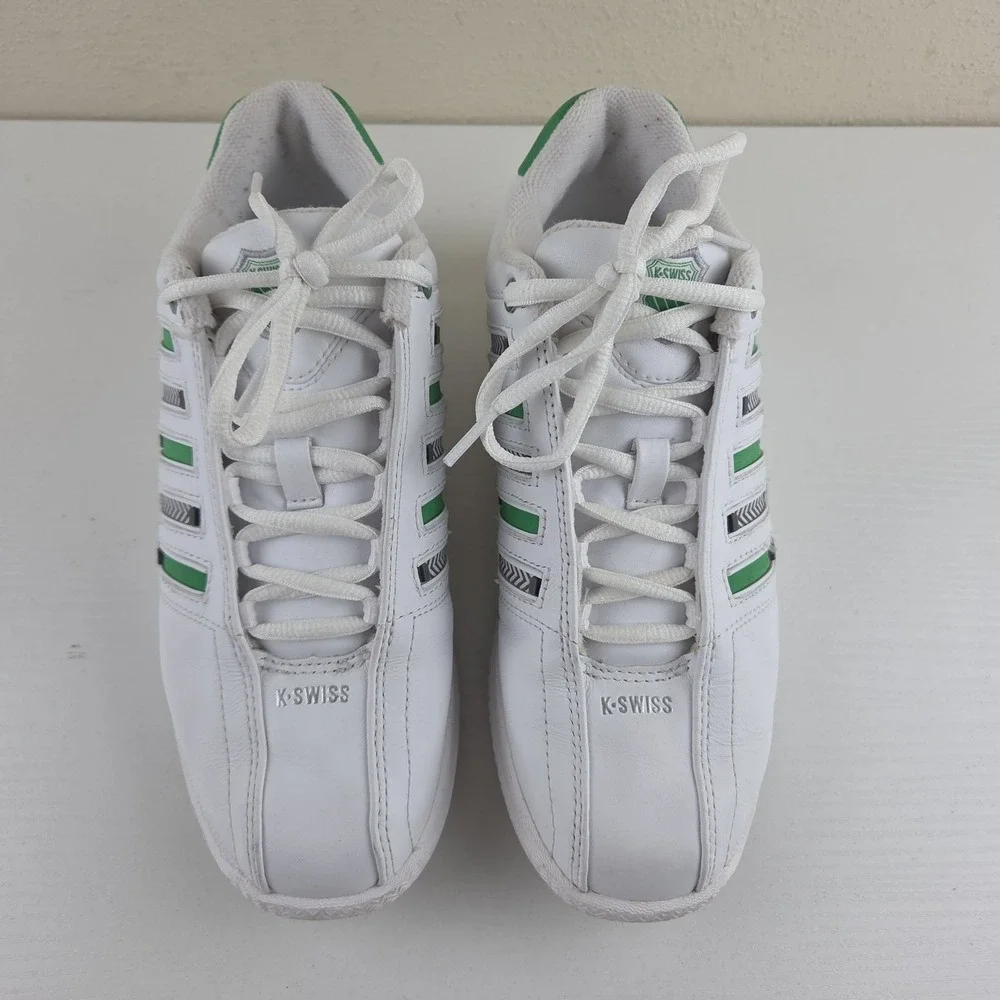 K Swiss Vintage Stripe Shifter White/Green Zig Zag Customizable Stripes Womens 7